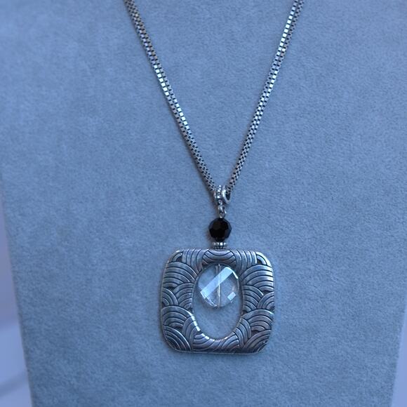 Brighton Jazz Age Pendant Necklace Two Strand Chain Crystal Silver 18" Retired - Picture 5 of 5